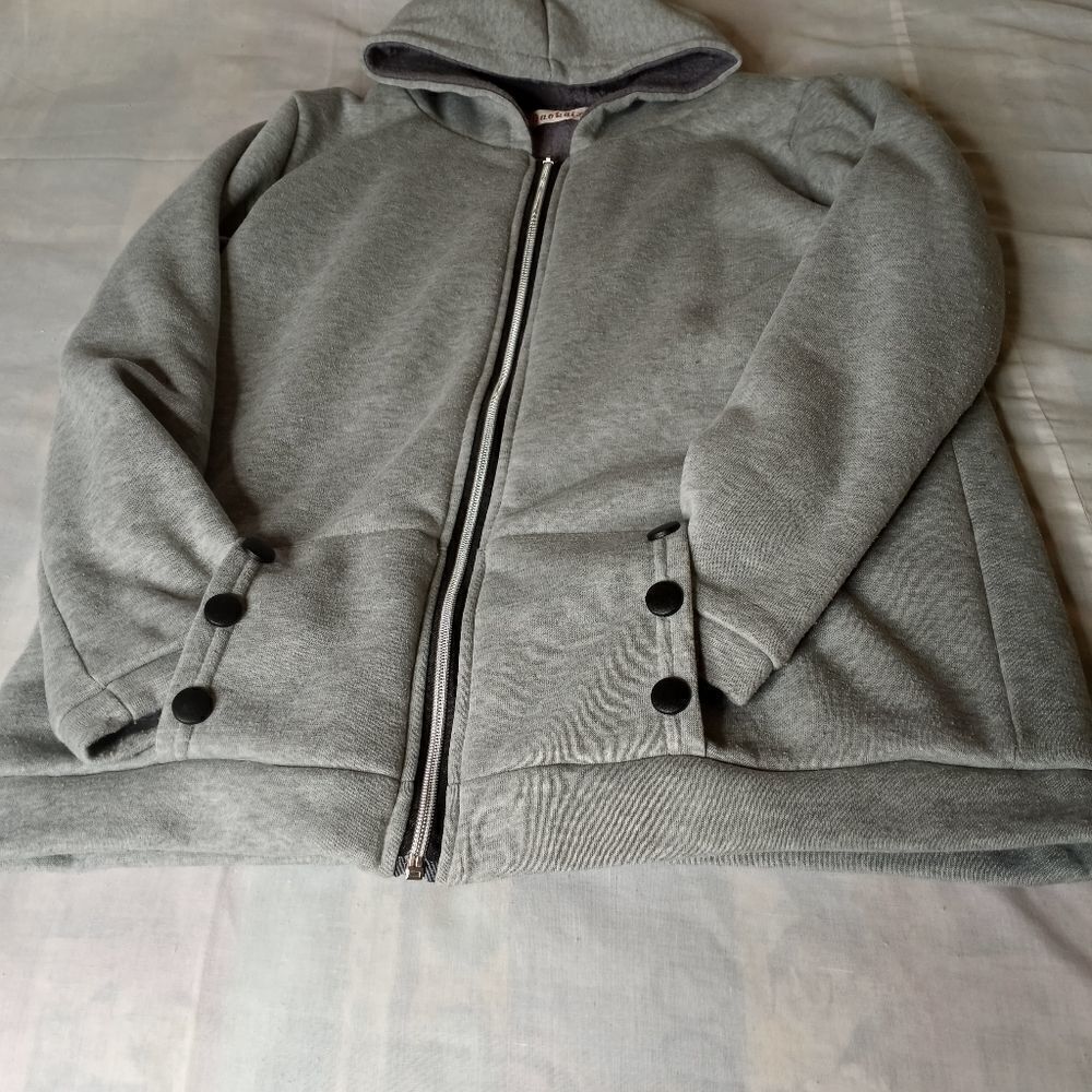Womens Lined Hooded Sweatshirt Full Zipper Longsleeves Gray Duokaixin Sz L